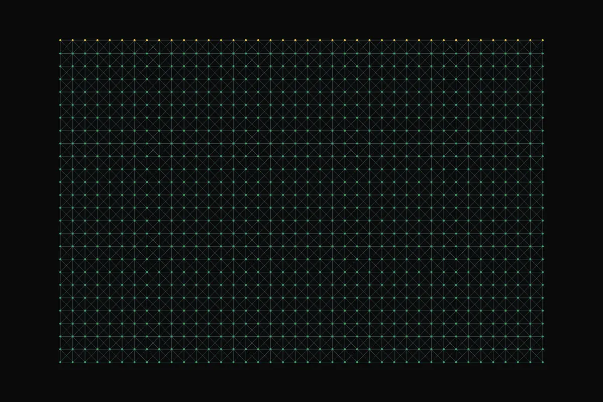 A loom's lattice — warp and weft crossing in teal and gold.