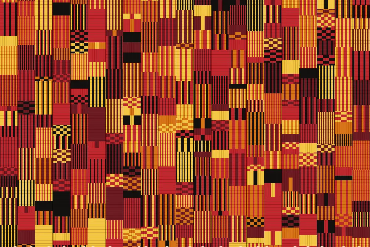 Kente: red, gold and black strips woven side by side.